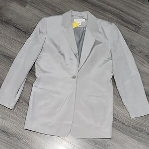 100% Silk Shimmer Light Gray/Silver Long Blazer